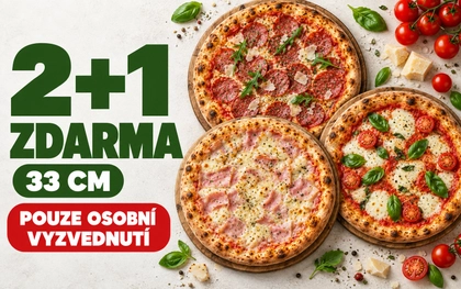 POUZE PŘI OSOBNÍM VYZVEDNUTÍ - 2 + 1 pizza 33 cm zdarma