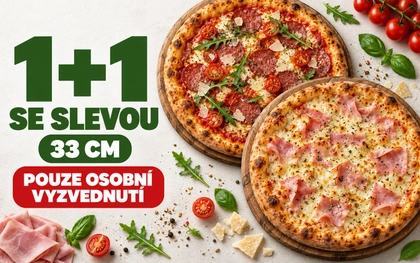 POUZE PŘI OSOBNÍM VYZVEDNUTÍ - 1 + 1 pizza 33 cm se slevou