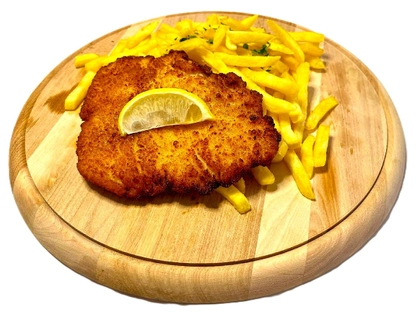 Smažený vepřový řízek, hranolky